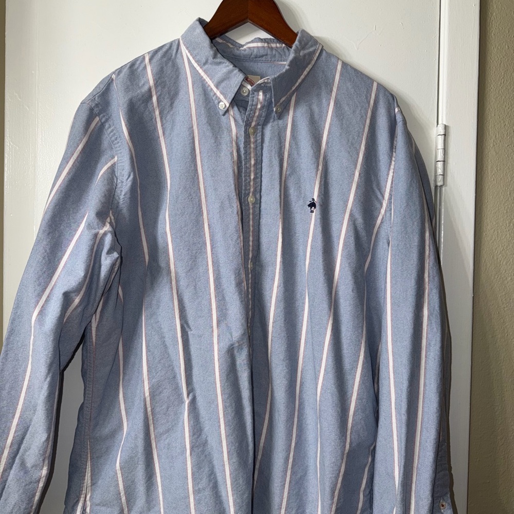 Brooks Brothers Red Fleece Button Down Shirt XXL Blue Stripe Oxford